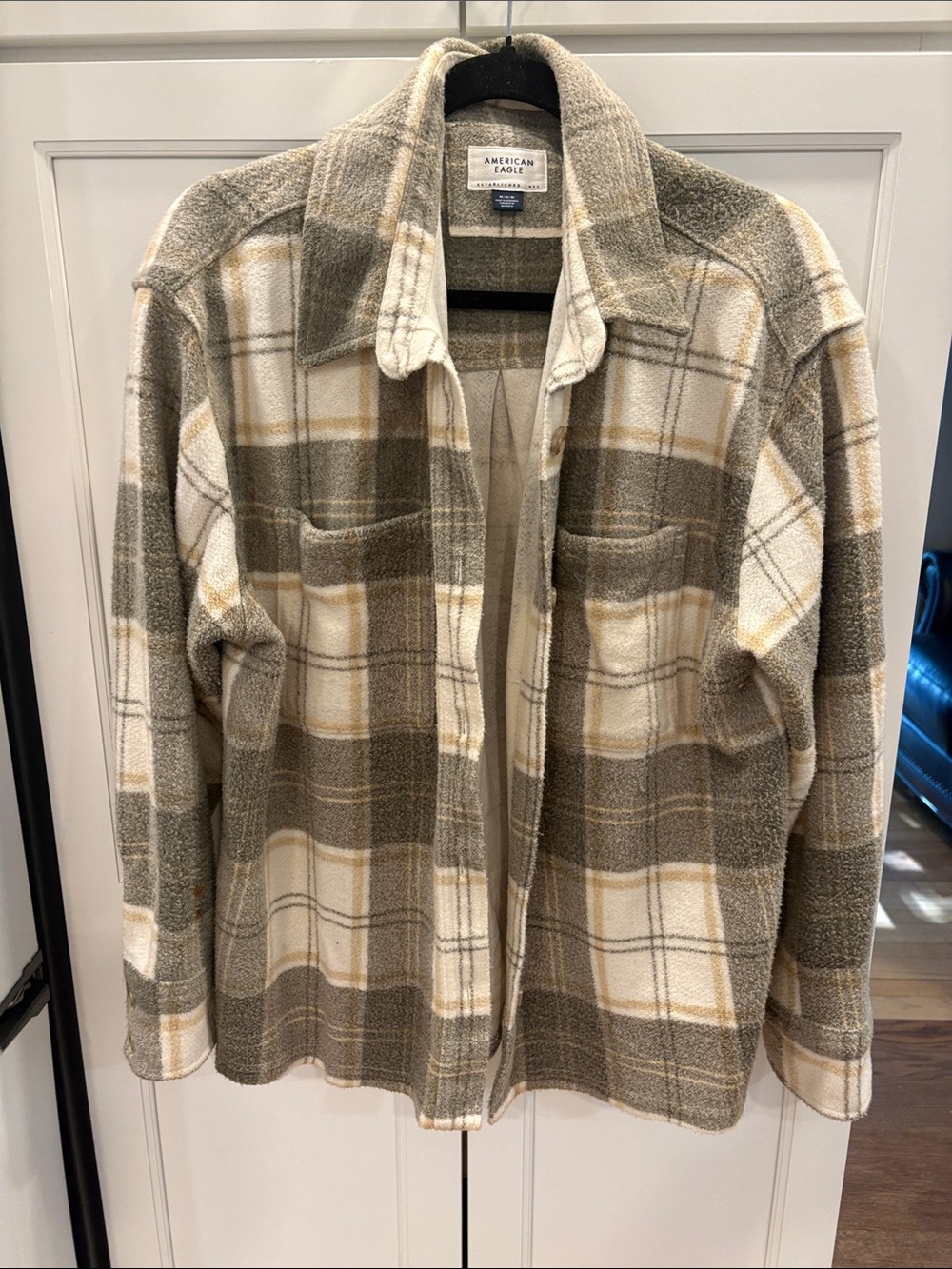 American Eagle Outfitters Olive, Cream & Tan Plaid Teddy Jacket